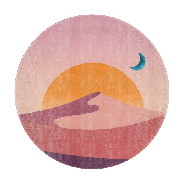 Minimalist Desert Sunset Moon Landscape Cutting Board (Front)
