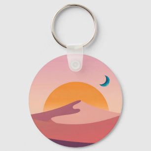 Minimalist Desert Sunset Moon Landscape Key Ring