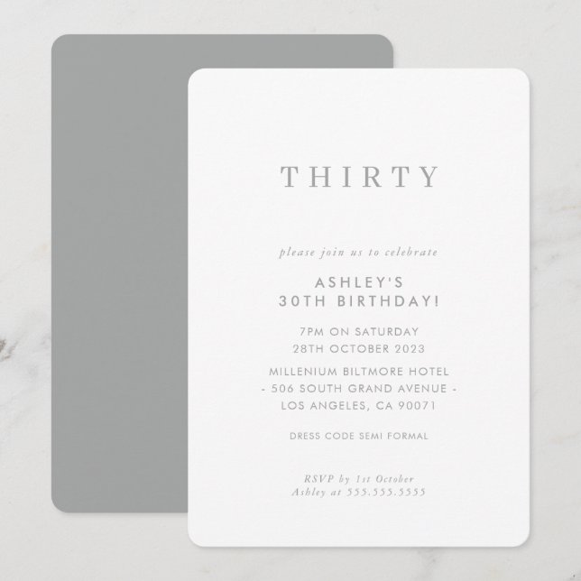 MINIMALIST design birthday chic modern muted grey Invitation (Front/Back)