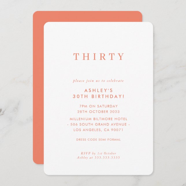 MINIMALIST design birthday chic modern orange Invitation (Front/Back)