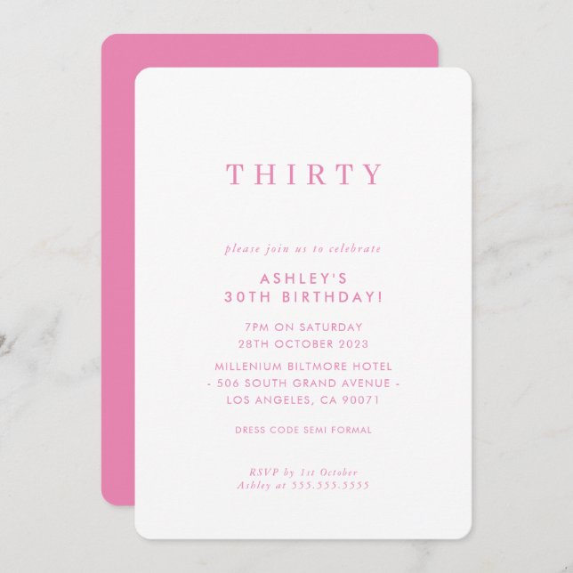 MINIMALIST design birthday chic modern pretty pink Invitation (Front/Back)