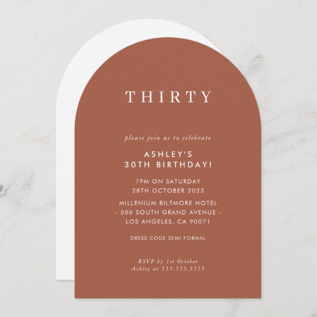 MINIMALIST design birthday modern white terracotta Invitation (Front/Back)