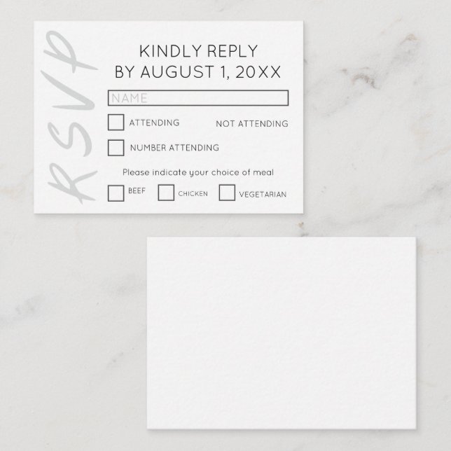 Minimalist design white RSVP card (Front/Back)