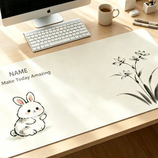 Minimalist Desk Mat Custom Name Bunny Orchid