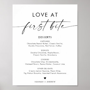 Minimalist Dessert Menu Sign, Love at First Bite Poster