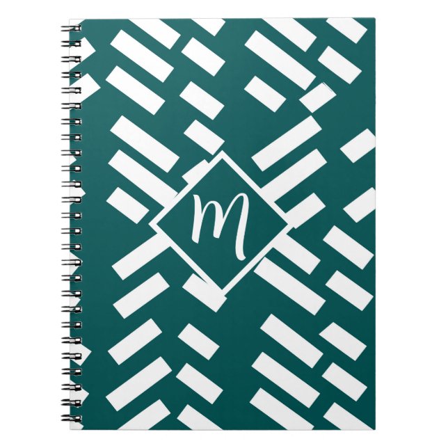 Minimalist Diagonal Striped Pattern, Monogram Notebook (Front)