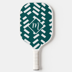 Minimalist Diagonal Striped Pattern, Monogram Pickleball Paddle