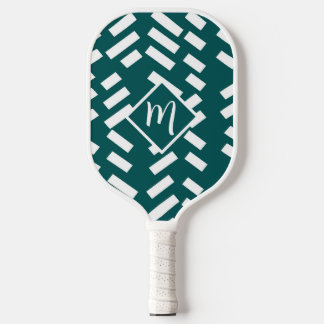 Minimalist Diagonal Striped Pattern, Monogram Pickleball Paddle