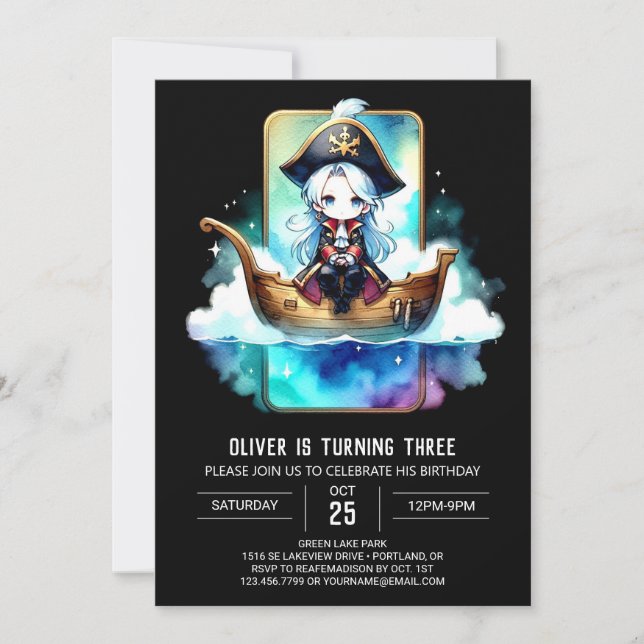 Minimalist Digital Pirate Birthday Invitation (Front)