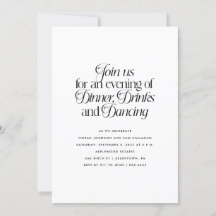 Minimalist Dinner, Drinks and Dancing  Invitation