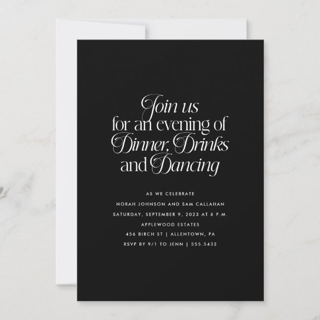 Minimalist Dinner, Drinks and Dancing  Invitation (Front)