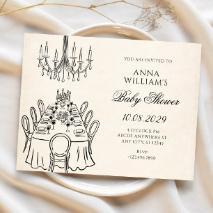 Minimalist dinner table baby shower invitation
