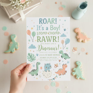 minimalist Dinosaur Baby Shower party boy Roar Invitation