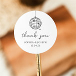 Minimalist Disco Ball | Black and White Wedding Classic Round Sticker<br><div class="desc">These trendy yet elegant,  black and white wedding or bridal shower stickers feature a modern and minimalist style,  with handwritten script that says "thank you" as well as classic text. A retro,  hand-drawn disco ball is featured in a subtle illustration.</div>