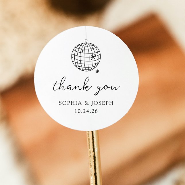 Minimalist Disco Ball | Black and White Wedding Classic Round Sticker (Creator Uploaded)