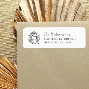 Minimalist Disco Ball   Black and White Wedding Return Address Label
