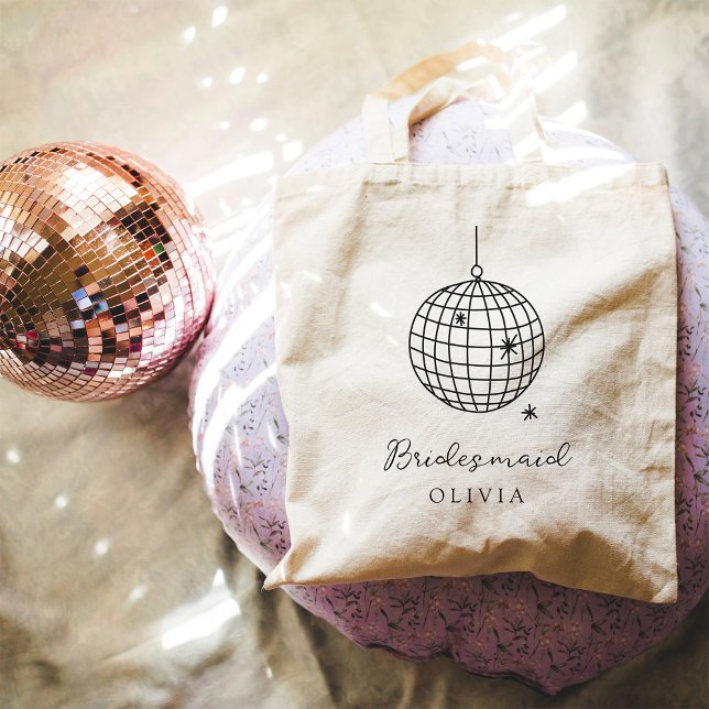 Minimalist Disco Ball | Bridesmaid Wedding Party Tote Bag (Creator Uploaded)