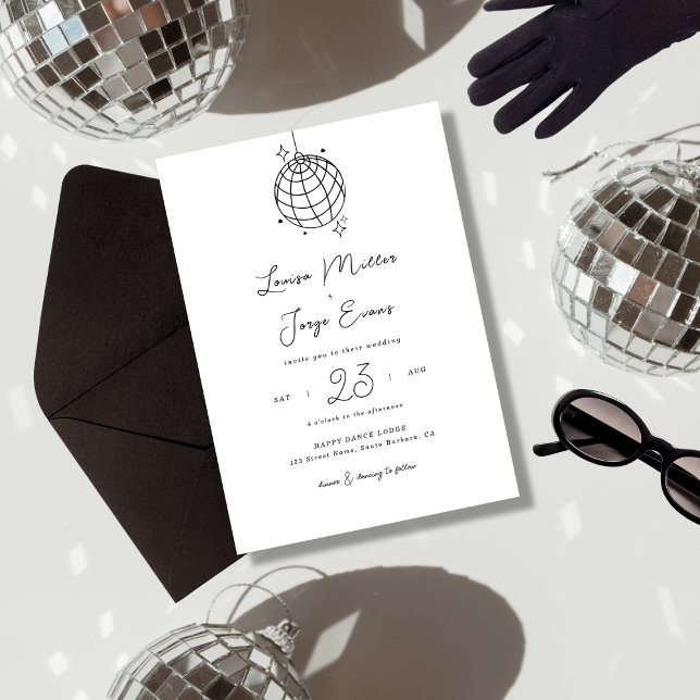Minimalist Disco Ball Printed or Digital Wedding Invitation (Creator Uploaded)