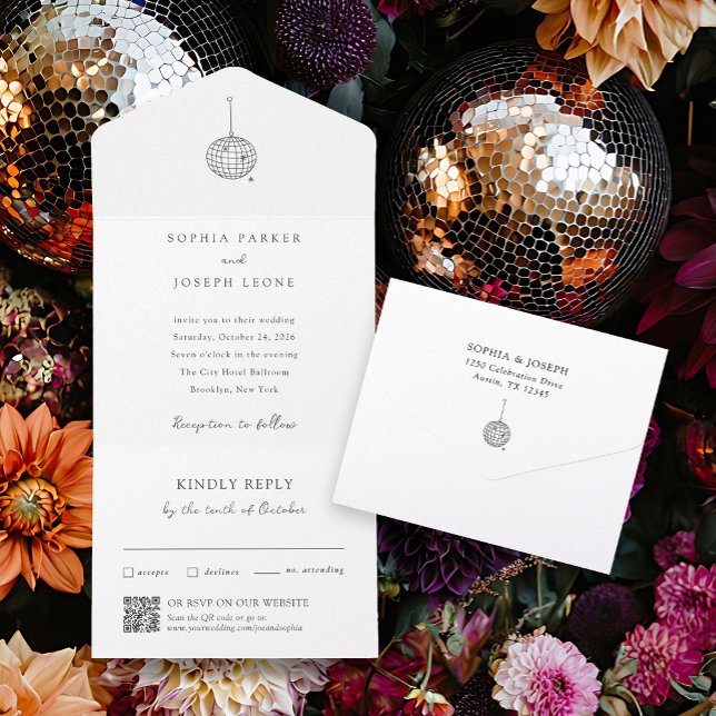 Minimalist Disco Ball | Wedding QR Code All In One Invitation (Creator Uploaded)
