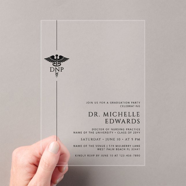 Minimalist DNP Doctor of Nursing Practice Graduate Acrylic Invitations (Insitu (Handheld))