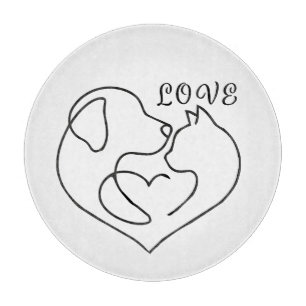 Minimalist Dog and Cat Heart - One Line Art Design Cutting Board