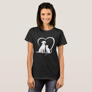 Minimalist Dog and Cat Heart Silhouette Pet Lover T-Shirt