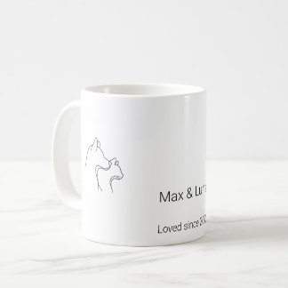 Minimalist Dog and Cat Line Art Custom Name Mug
