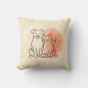 Minimalist Dog and Cat Watercolor Personalised  Cushion