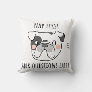 Minimalist Dog Humour Design in Neutral Tones Cushion