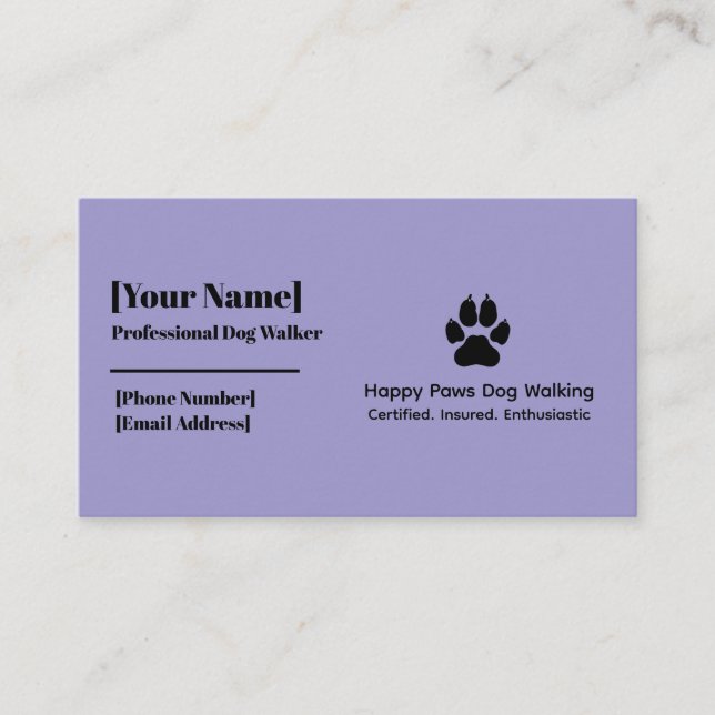 Minimalist Dog Paw Print Dog Walker Business Card (Front)
