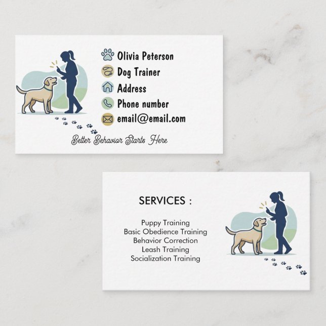 Minimalist Dog Trainer Custom Business Card  (Front/Back)