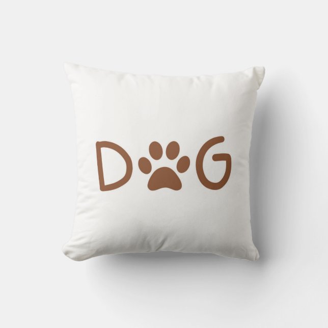 Minimalist "DOG" Typography Throw Pillow with Paw  (Front)