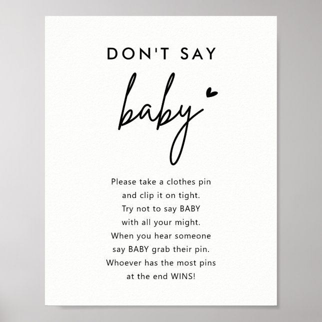 Minimalist Don't Say Baby Shower Game Sign (Front)