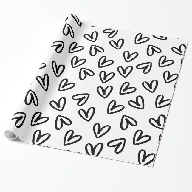 Minimalist Doodle Hearts Seamless Gift Wrap (Unrolled)