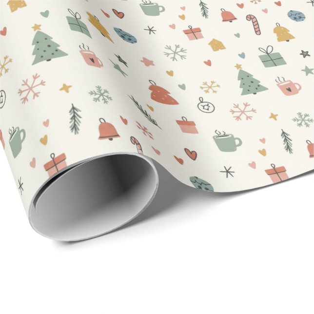 Minimalist Doodle-style Christmas Icons Wrapping Paper (Roll Corner)