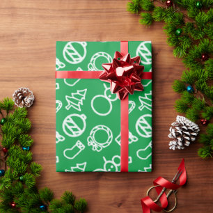 Minimalist Doodle Style Christmas Items Outlines Wrapping Paper