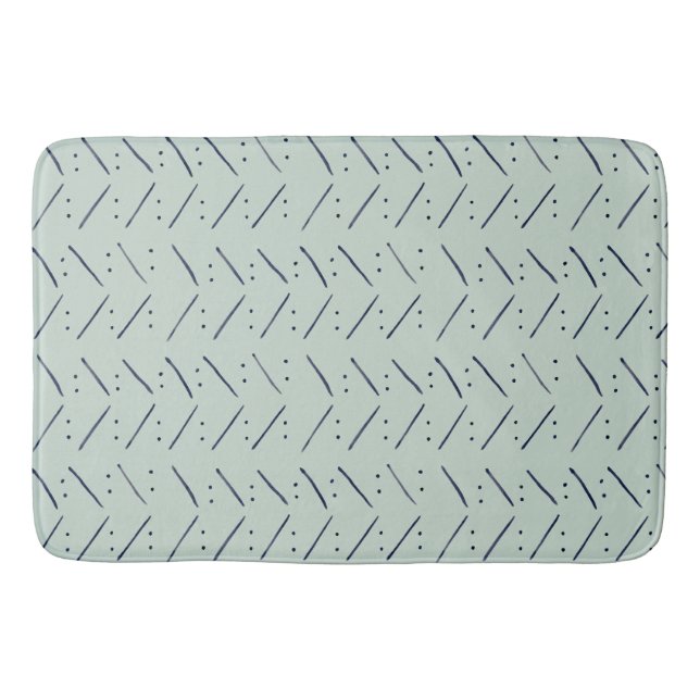 Minimalist Dots n Dashes Indigo Sage Pattern Bath Mat (Front)