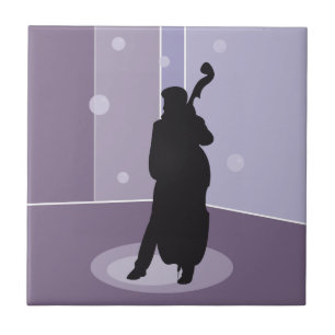 Minimalist Double Bass Silhouette Music Art Ceramic Tile