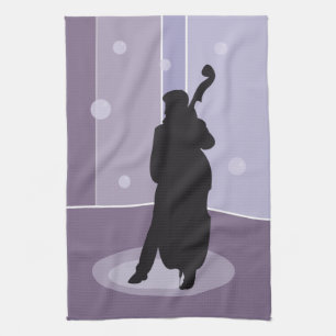Minimalist Double Bass Silhouette Music Art Tea Towel