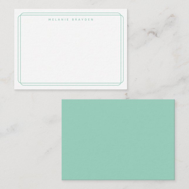 Minimalist Double Curve Light Teal Border Name Card (Front/Back)