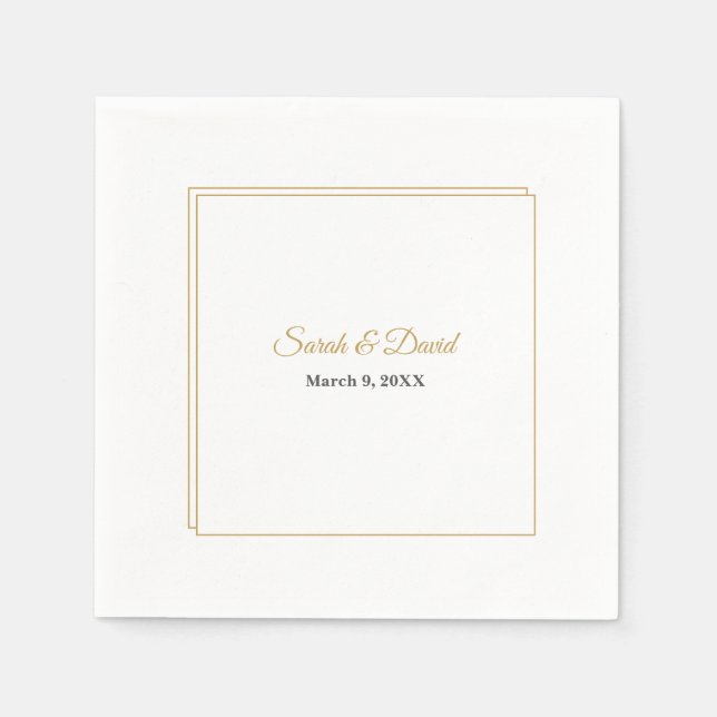 Minimalist Double Gold Border Wedding Napkins (Front)