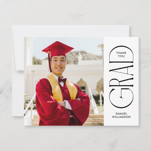 Minimalist Double Sided Photo Blank Graduation Thank You Card (Front)