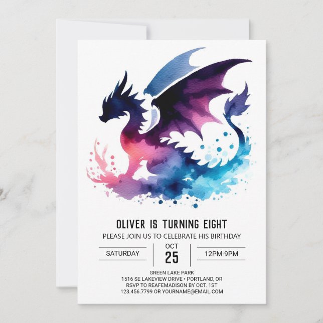 Minimalist Dragon Birthday Custom Invitation (Front)