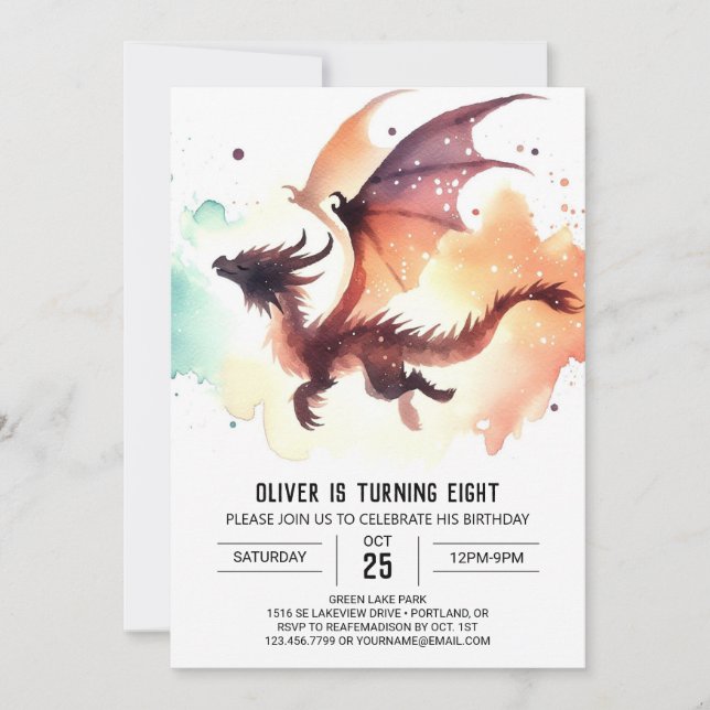 Minimalist Dragon Birthday Editable Invitation (Front)
