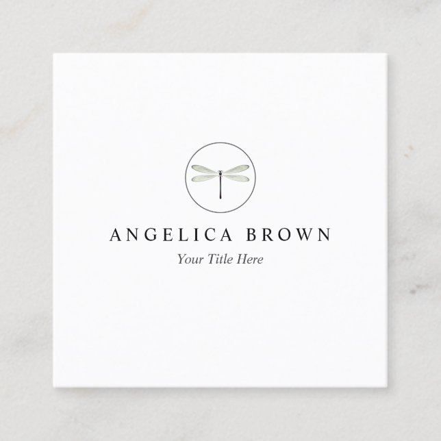 Minimalist Dragonfly Logo Business Card (Front)
