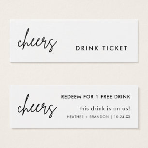 Minimalist Drink Ticket Wedding Bar Cards