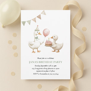 Minimalist Duck Birthday Invitation   Neutral 