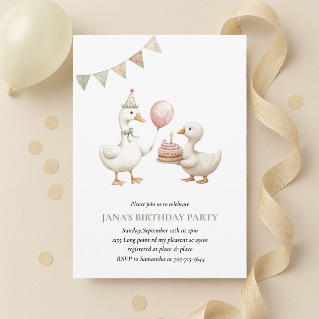 Minimalist Duck Birthday Invitation | Neutral  (Creator Uploaded)