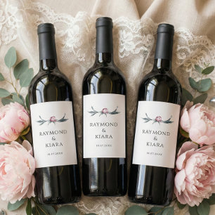 Minimalist Dusky Pink Peony Floral Wedding Wine Label