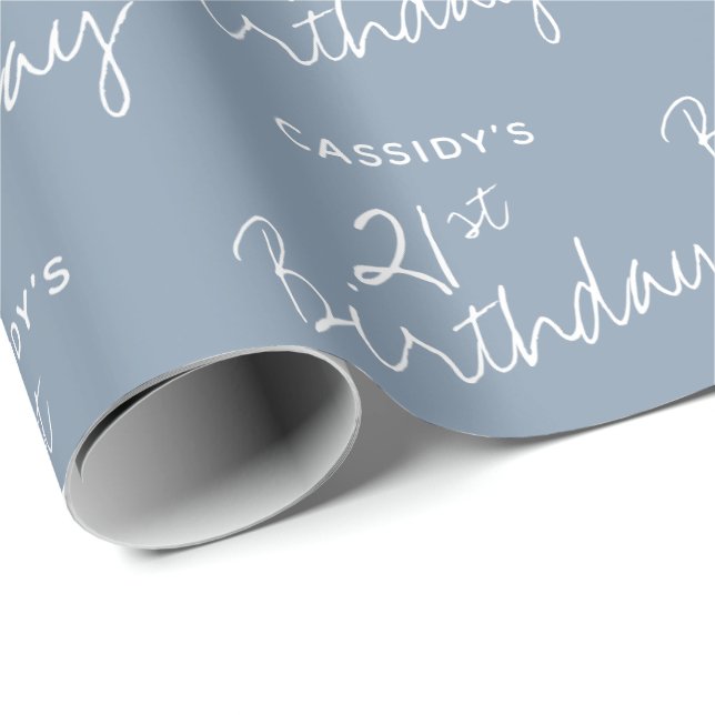 Minimalist Dusty Blue 21st Birthday Wrapping Paper (Roll Corner)